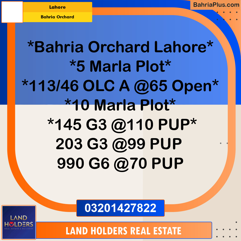 Residential Plot for Sale in Bahria Orchard, Lahore - (BP-318453)