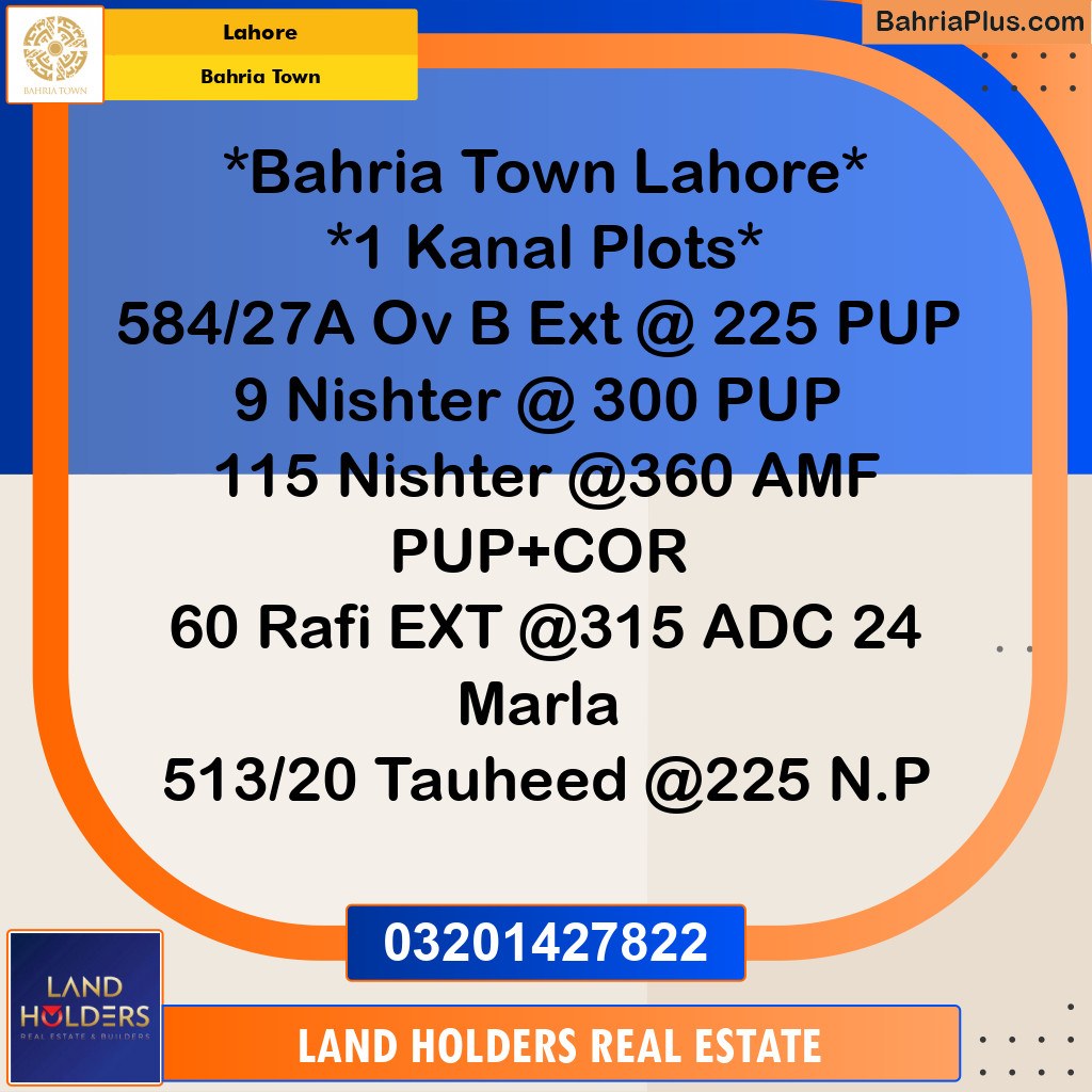 Residential Plot for Sale in Bahria Town, Lahore - (BP-318455)