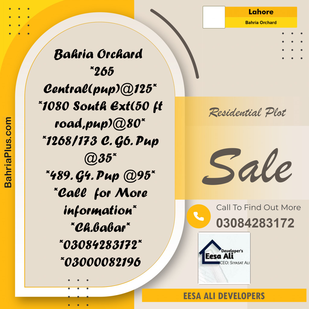 Residential Plot for Sale in Bahria Orchard, Lahore - (BP-318472)