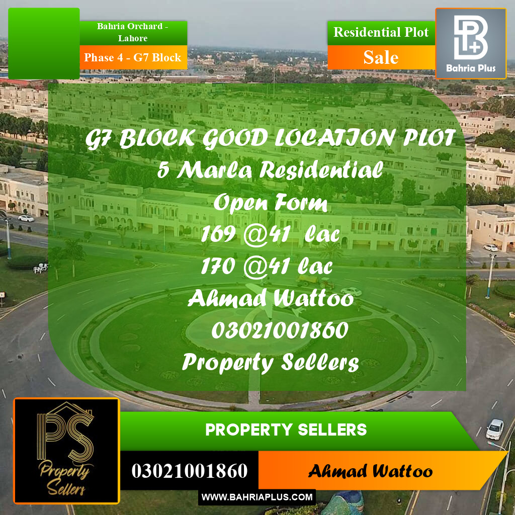 5 Marla Residential Plot for Sale in Phase 4 - G7 Block -  Bahria Orchard, Lahore - (BP-318493)