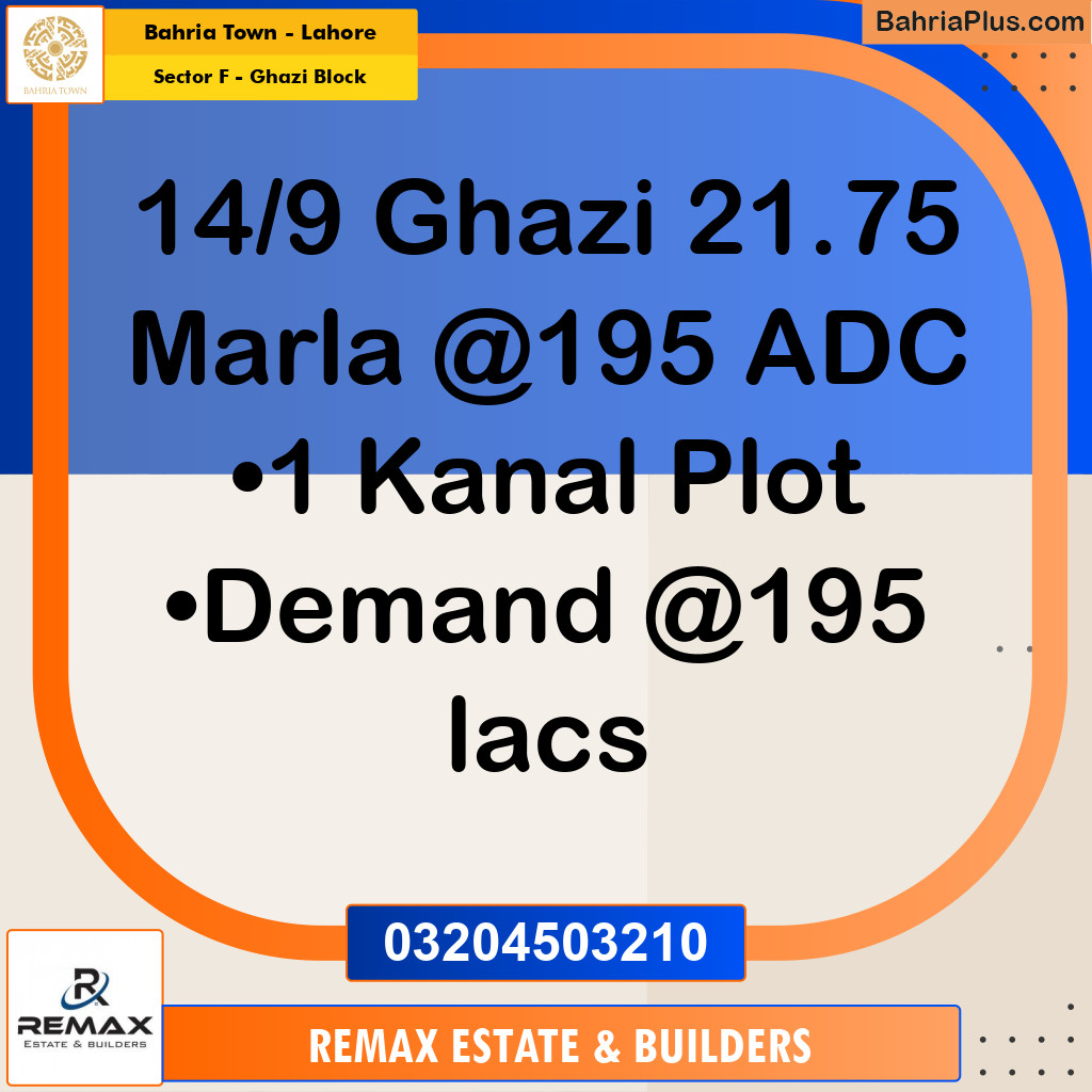 1 Kanal Residential Plot for Sale in Sector F - Ghazi Block -  Bahria Town, Lahore - (BP-318534)