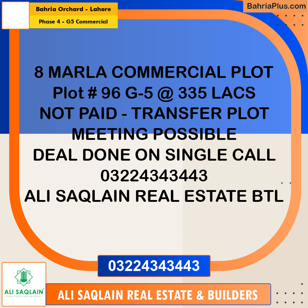 8 Marla Commercial Plot for Sale in Phase 4 - G5 Commercial -  Bahria Orchard, Lahore - (BP-318550)