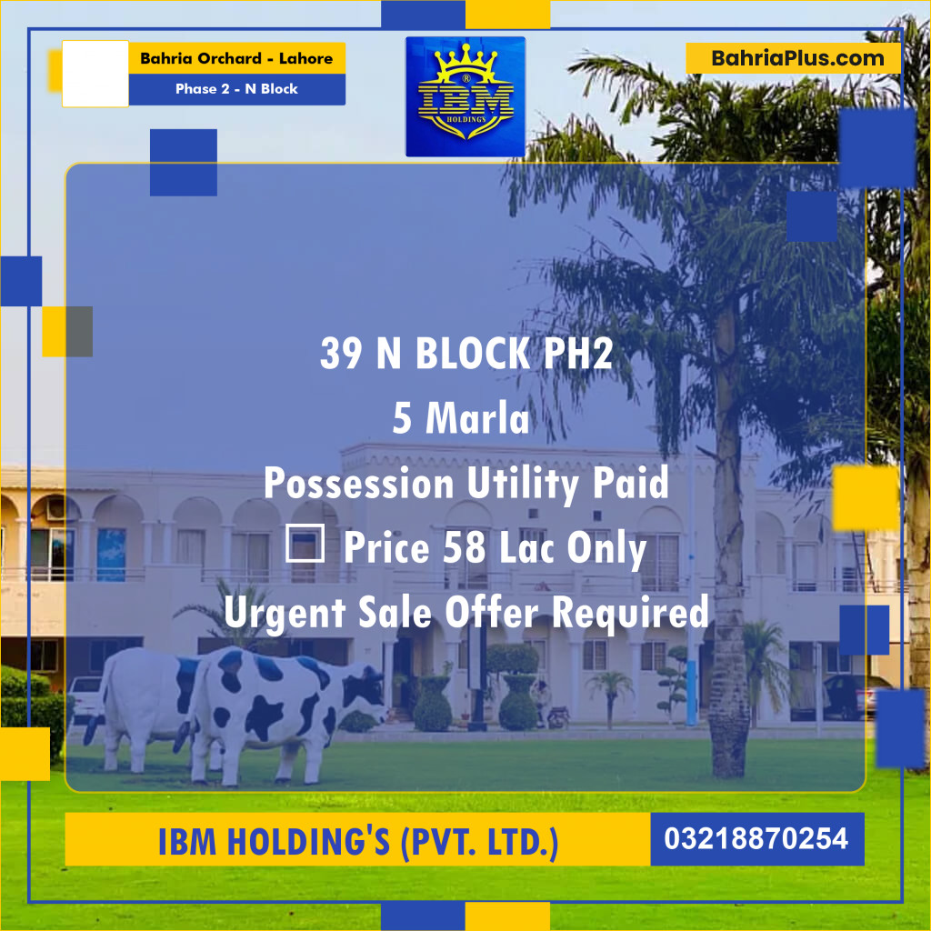 5 Marla Residential Plot for Sale in Phase 2 - N Block -  Bahria Orchard, Lahore - (BP-318567)
