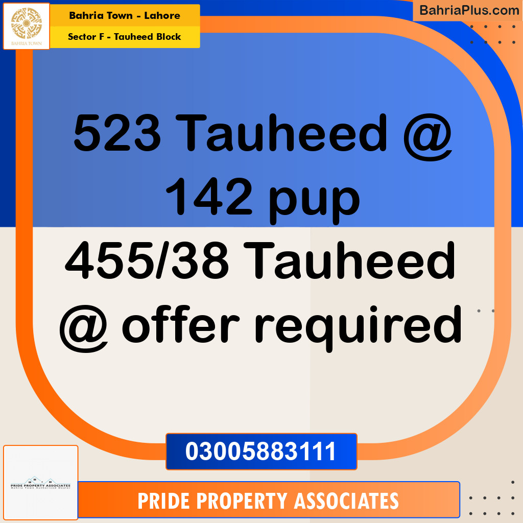 10 Marla Residential Plot for Sale in Sector F - Tauheed Block -  Bahria Town, Lahore - (BP-318598)