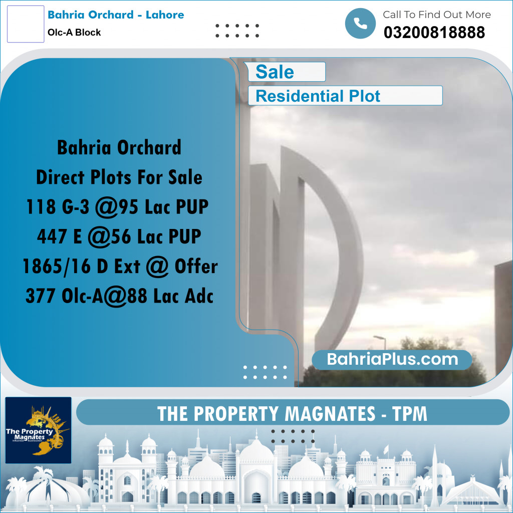 8 Marla Residential Plot for Sale in OLC-A Block -  Bahria Orchard, Lahore - (BP-318607)
