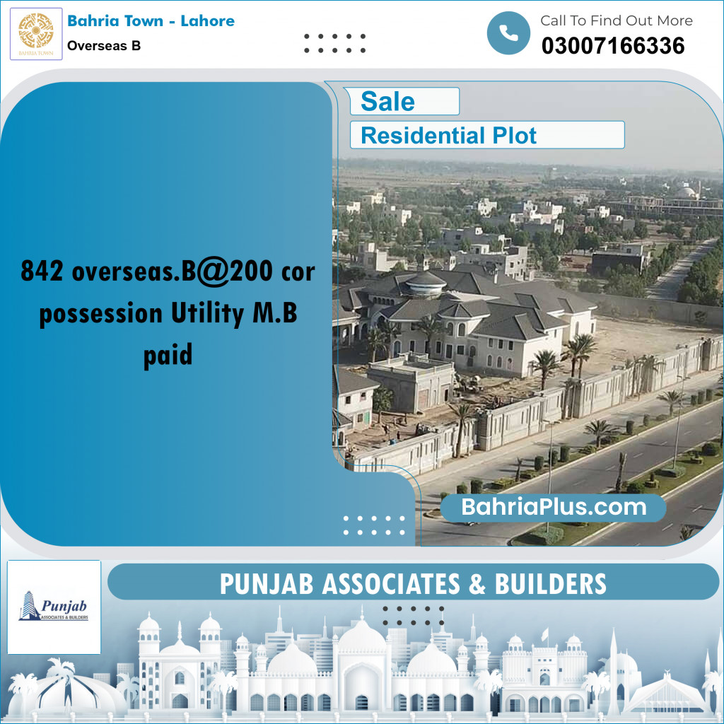 Residential Plot for Sale in Overseas B -  Bahria Town, Lahore - (BP-318636)