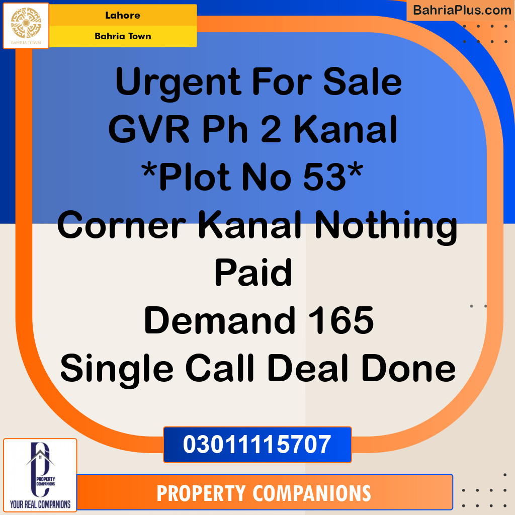 Residential Plot for Sale in Bahria Town, Lahore - (BP-318641)