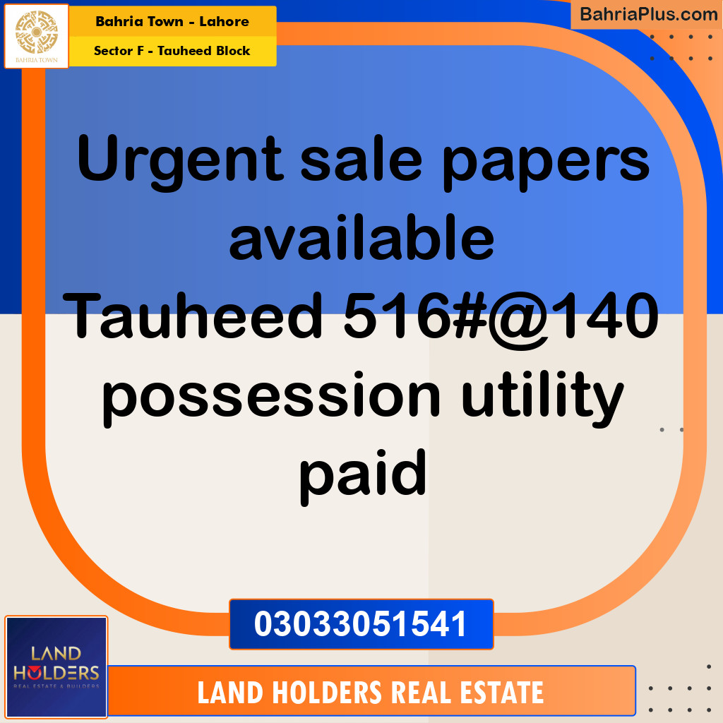 10 Marla Residential Plot for Sale in Sector F - Tauheed Block -  Bahria Town, Lahore - (BP-318644)