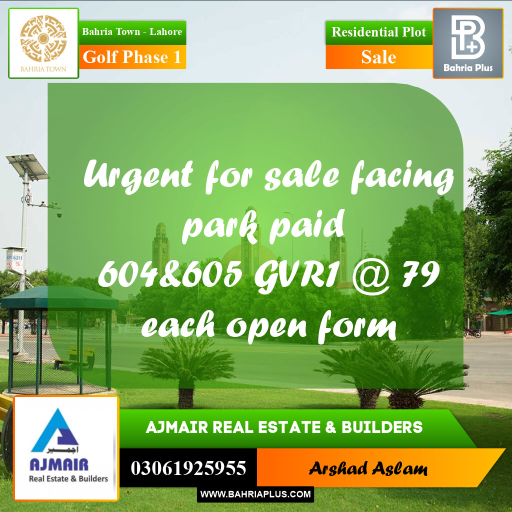 Residential Plot for Sale in Golf Phase 1 -  Bahria Town, Lahore - (BP-318645)