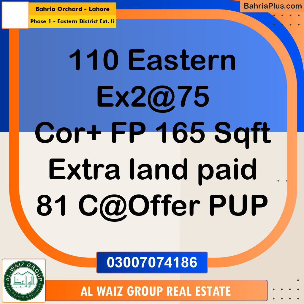 5 Marla Residential Plot for Sale in Phase 1 - Eastern District Ext. II -  Bahria Orchard, Lahore - (BP-318649)