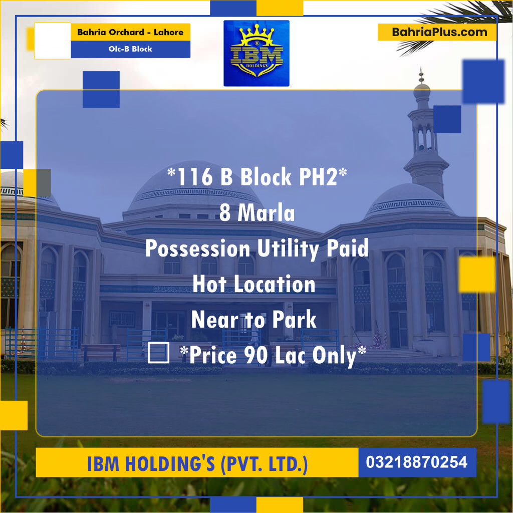 8 Marla Residential Plot for Sale in OLC-B Block -  Bahria Orchard, Lahore - (BP-318657)