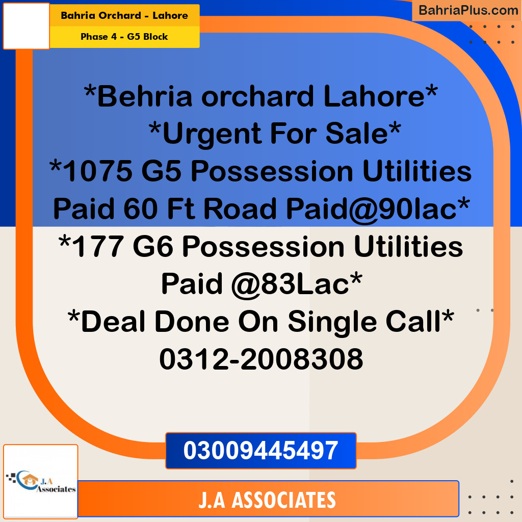 10 Marla Residential Plot for Sale in Phase 4 - G5 Block -  Bahria Orchard, Lahore - (BP-318670)