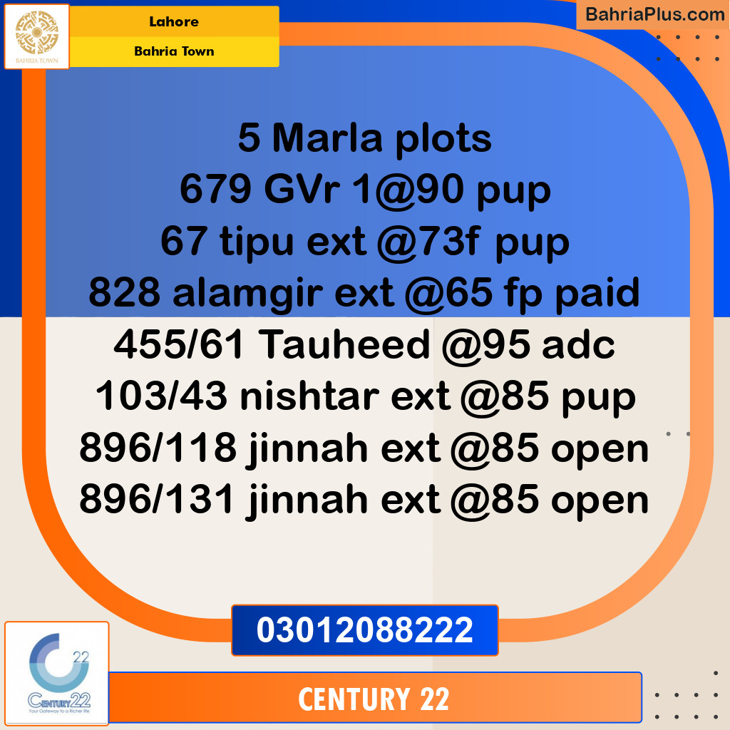 5 Marla Residential Plot for Sale in Bahria Town, Lahore - (BP-318746)