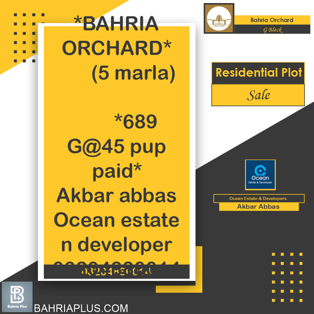 5 Marla Residential Plot for Sale in Phase 2 - G Block -  Bahria Orchard, Lahore - (BP-318748)