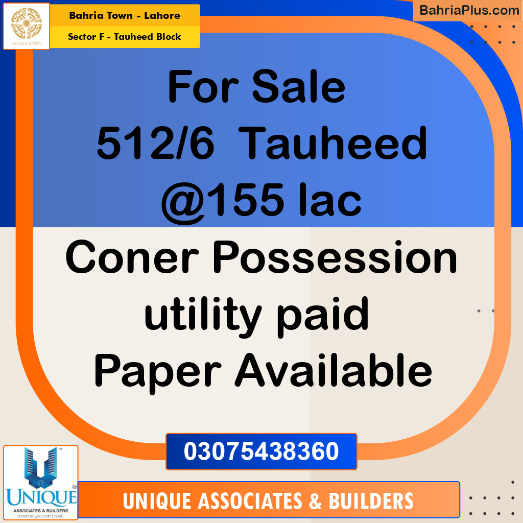 10 Marla Residential Plot for Sale in Sector F - Tauheed Block -  Bahria Town, Lahore - (BP-318813)