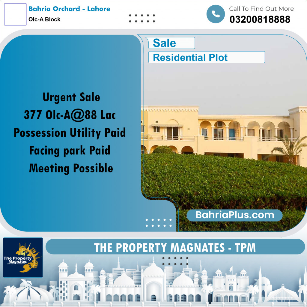 8 Marla Residential Plot for Sale in OLC-A Block -  Bahria Orchard, Lahore - (BP-318816)