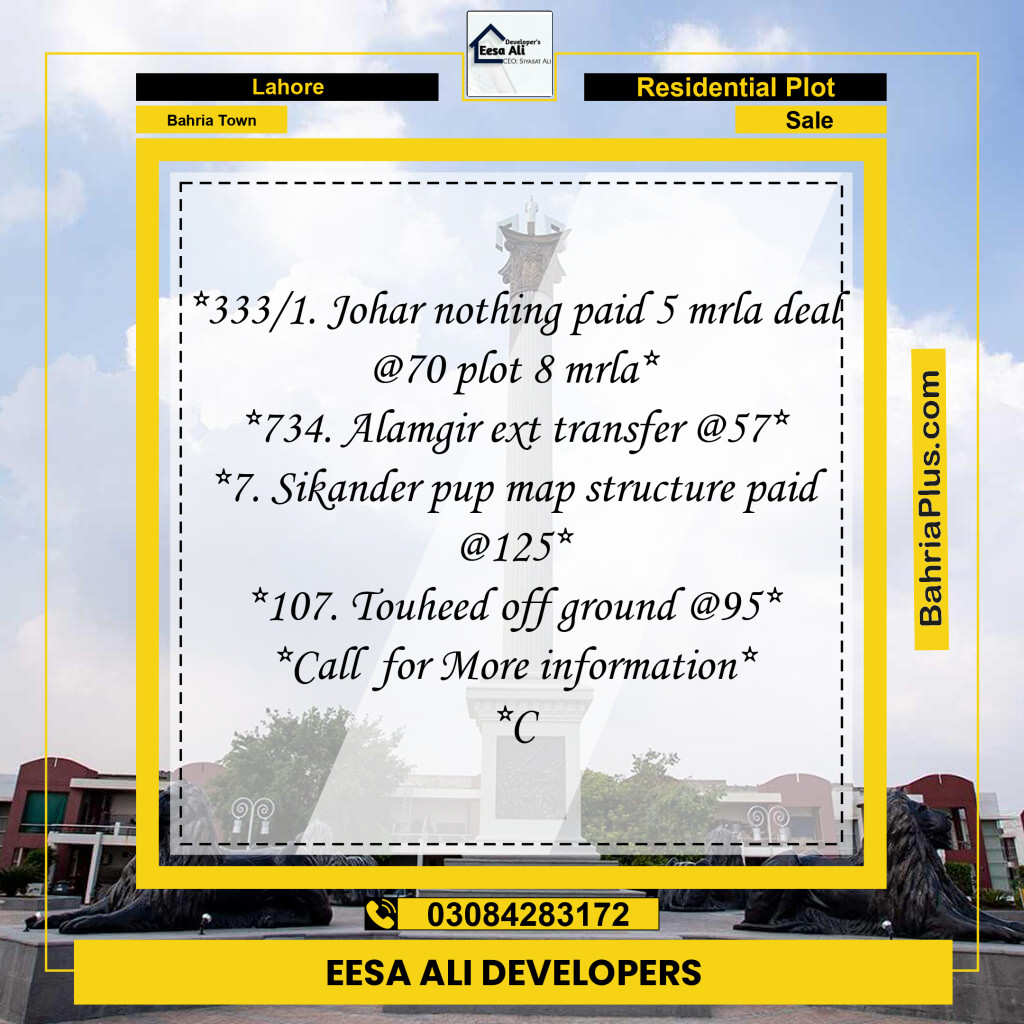 Residential Plot for Sale in Bahria Town, Lahore - (BP-318833)