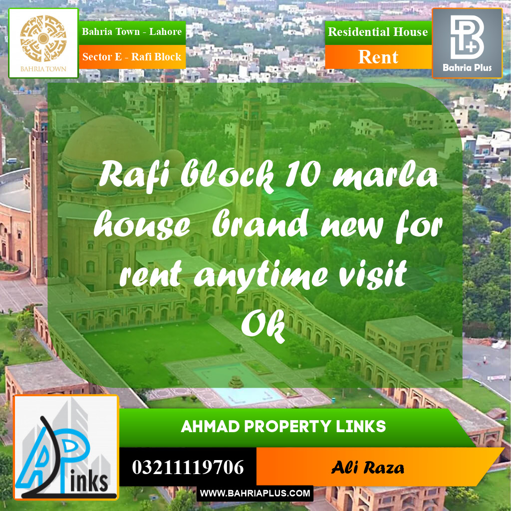 10 Marla Residential House for Rent in Sector E - Rafi Block -  Bahria Town, Lahore - (BP-318862)