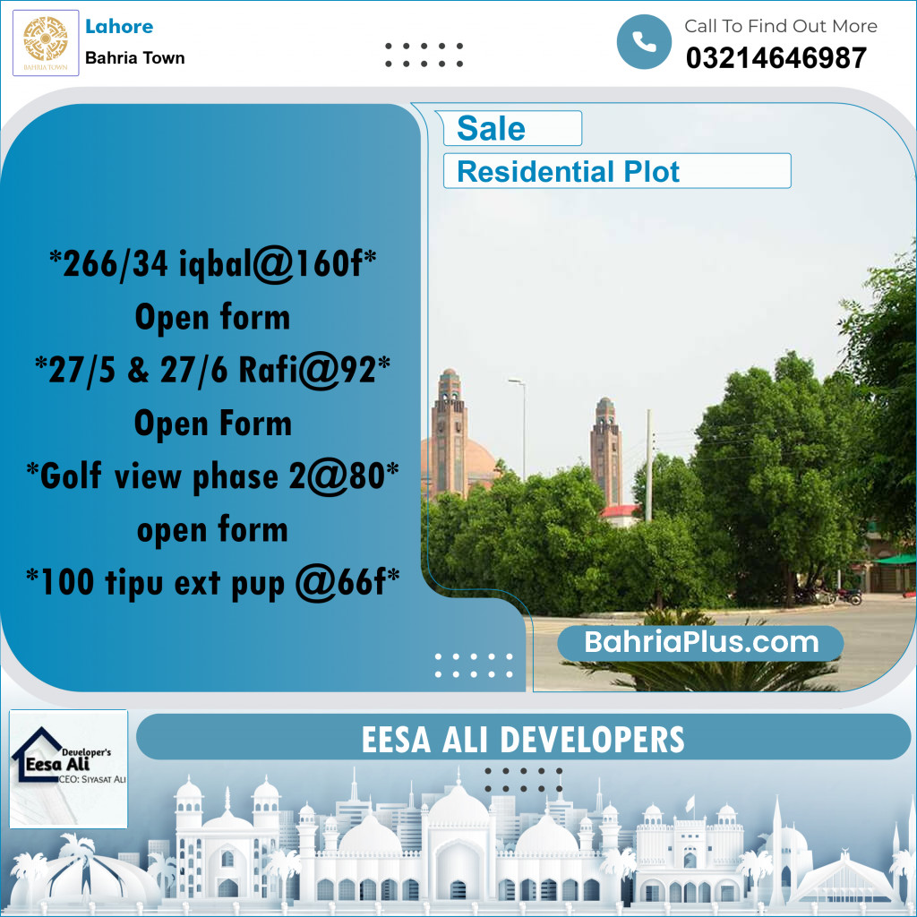 Residential Plot for Sale in Bahria Town, Lahore - (BP-318865)