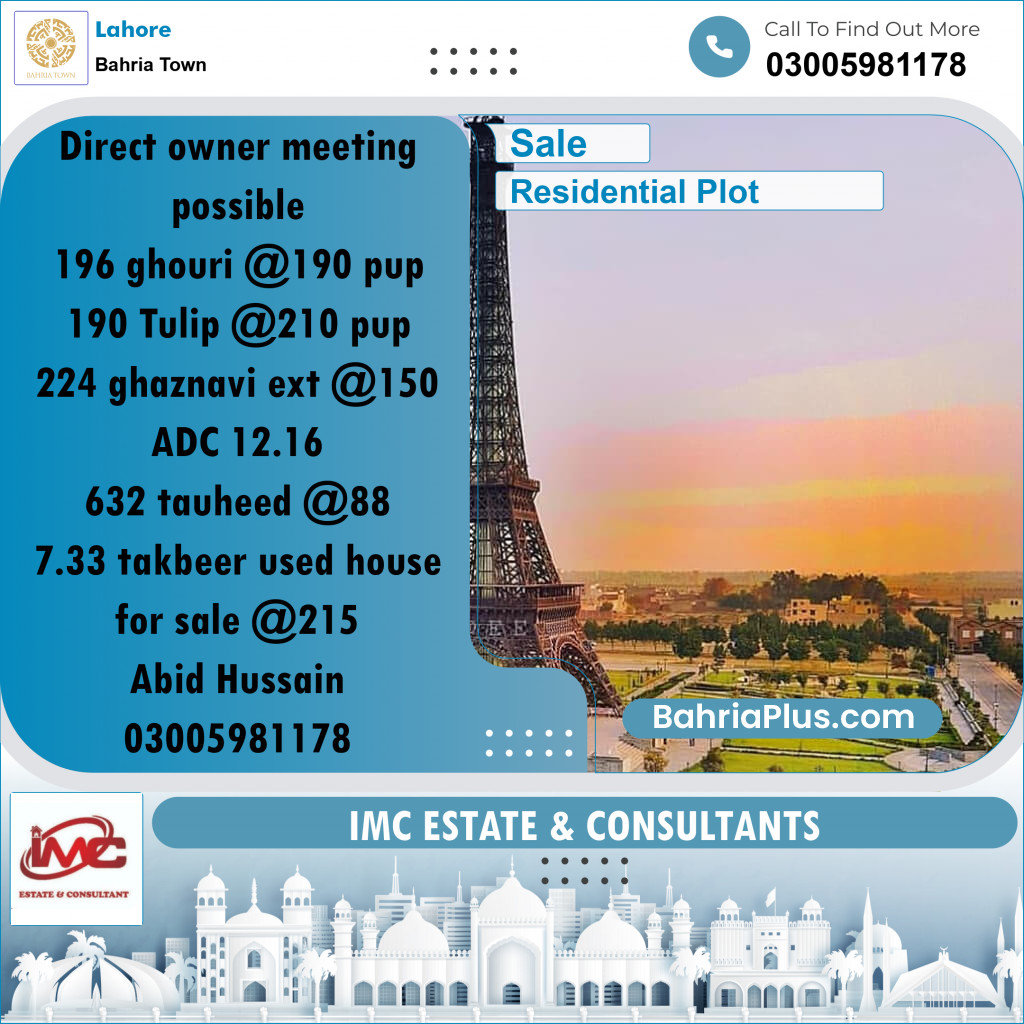 Residential Plot for Sale in Bahria Town, Lahore - (BP-318920)