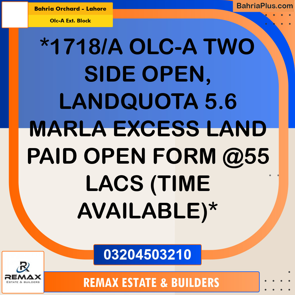 5 Marla Residential Plot for Sale in OLC-A Ext. Block -  Bahria Orchard, Lahore - (BP-318982)