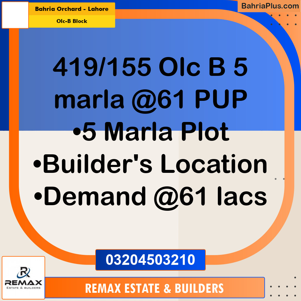5 Marla Residential Plot for Sale in OLC-B Block -  Bahria Orchard, Lahore - (BP-318983)