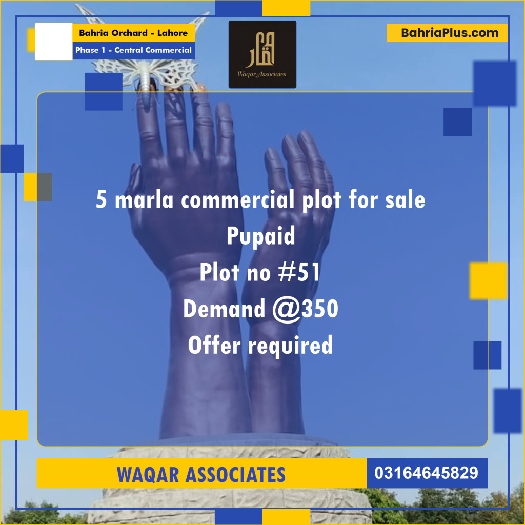5 Marla Commercial Plot for Sale in Phase 1 - Central Commercial -  Bahria Orchard, Lahore - (BP-319017)