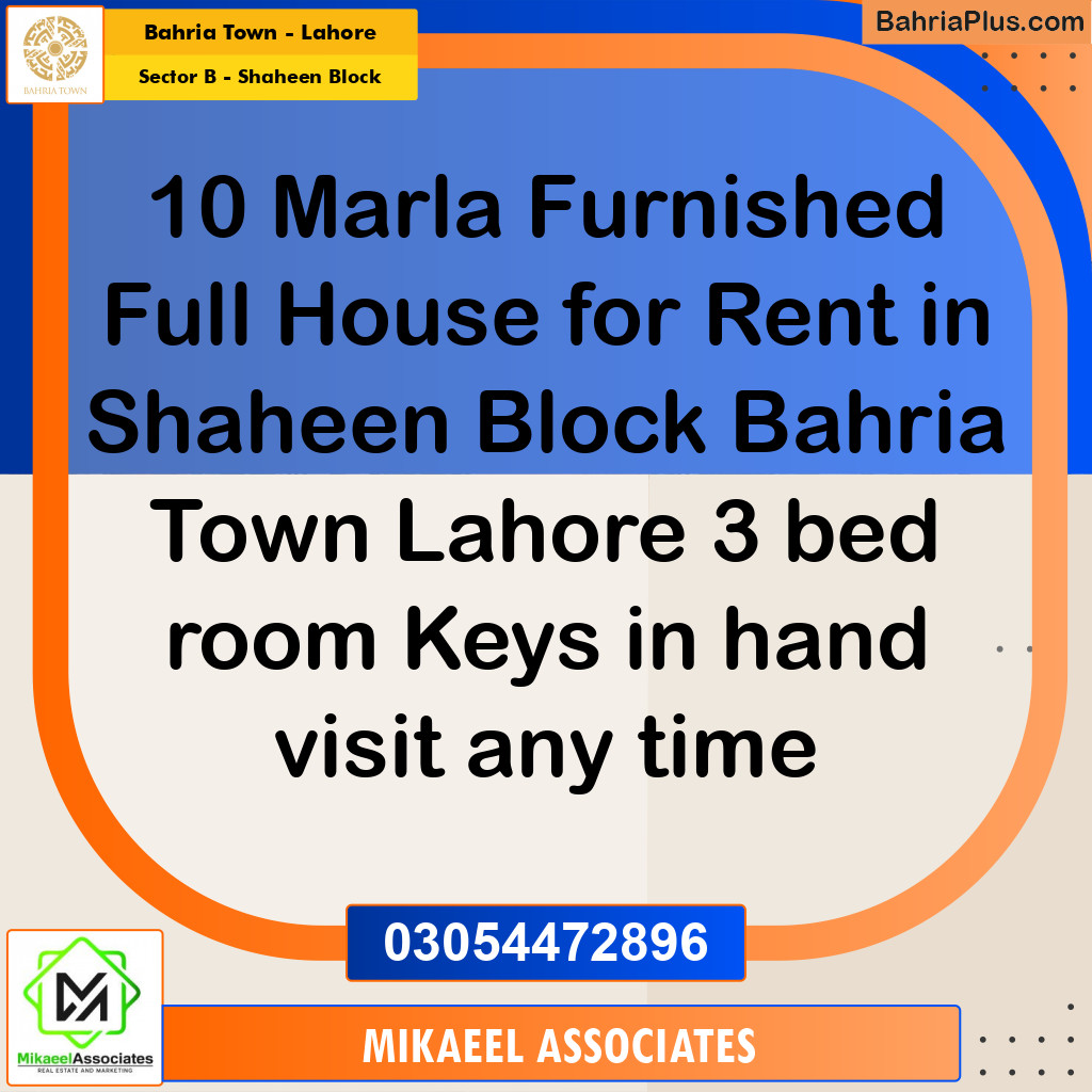 10 Marla Residential House for Rent in Sector B - Shaheen Block -  Bahria Town, Lahore - (BP-319032)