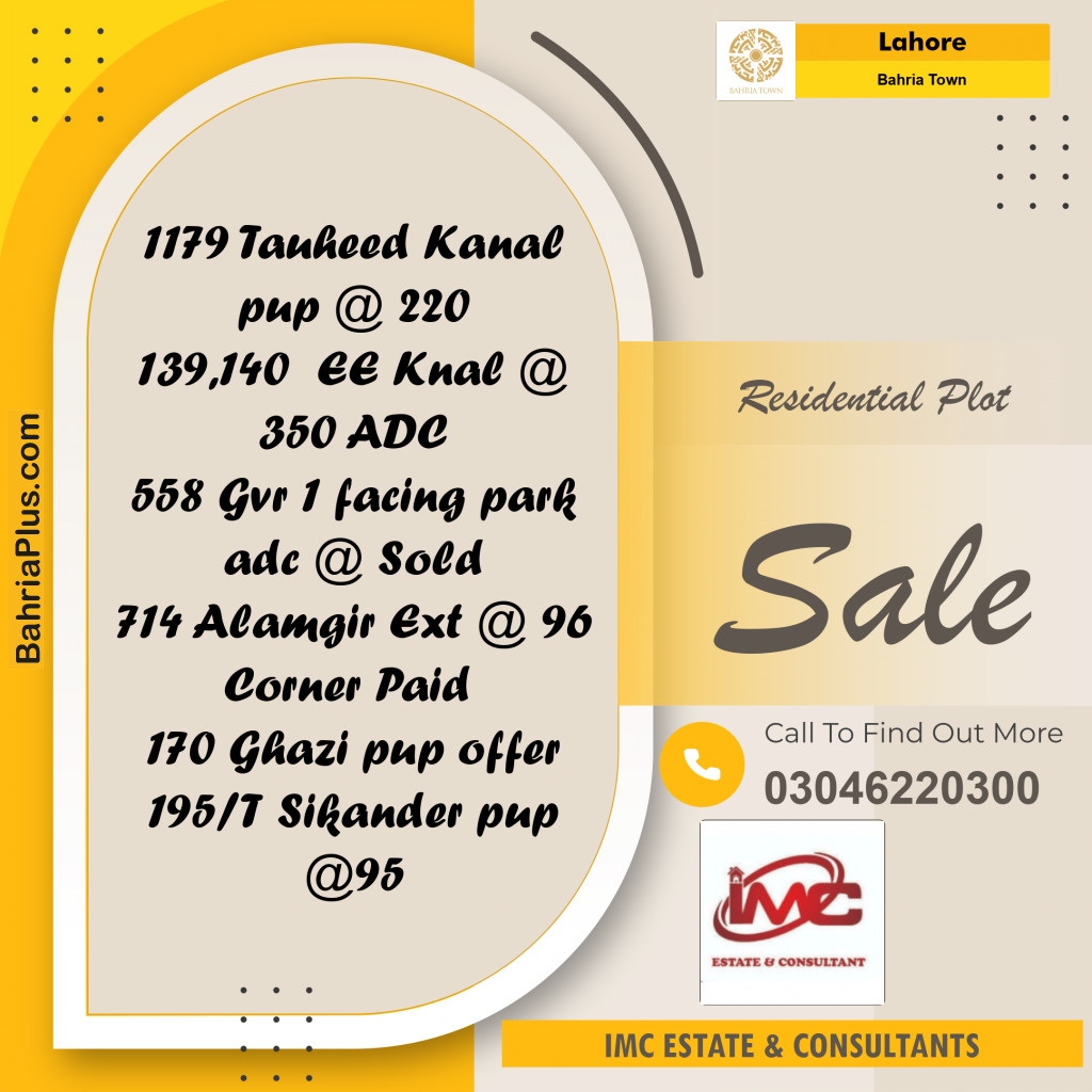 Residential Plot for Sale in Bahria Town, Lahore - (BP-319061)