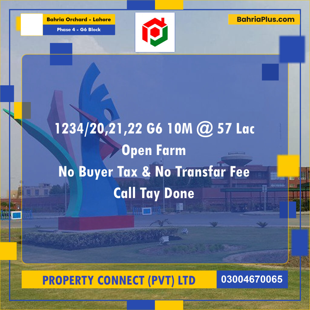 10 Marla Residential Plot for Sale in Phase 4 - G6 Block -  Bahria Orchard, Lahore - (BP-319122)