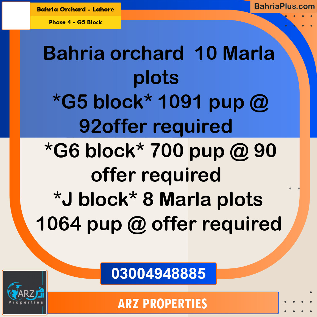 Residential Plot for Sale in Phase 4 - G5 Block -  Bahria Orchard, Lahore - (BP-319143)