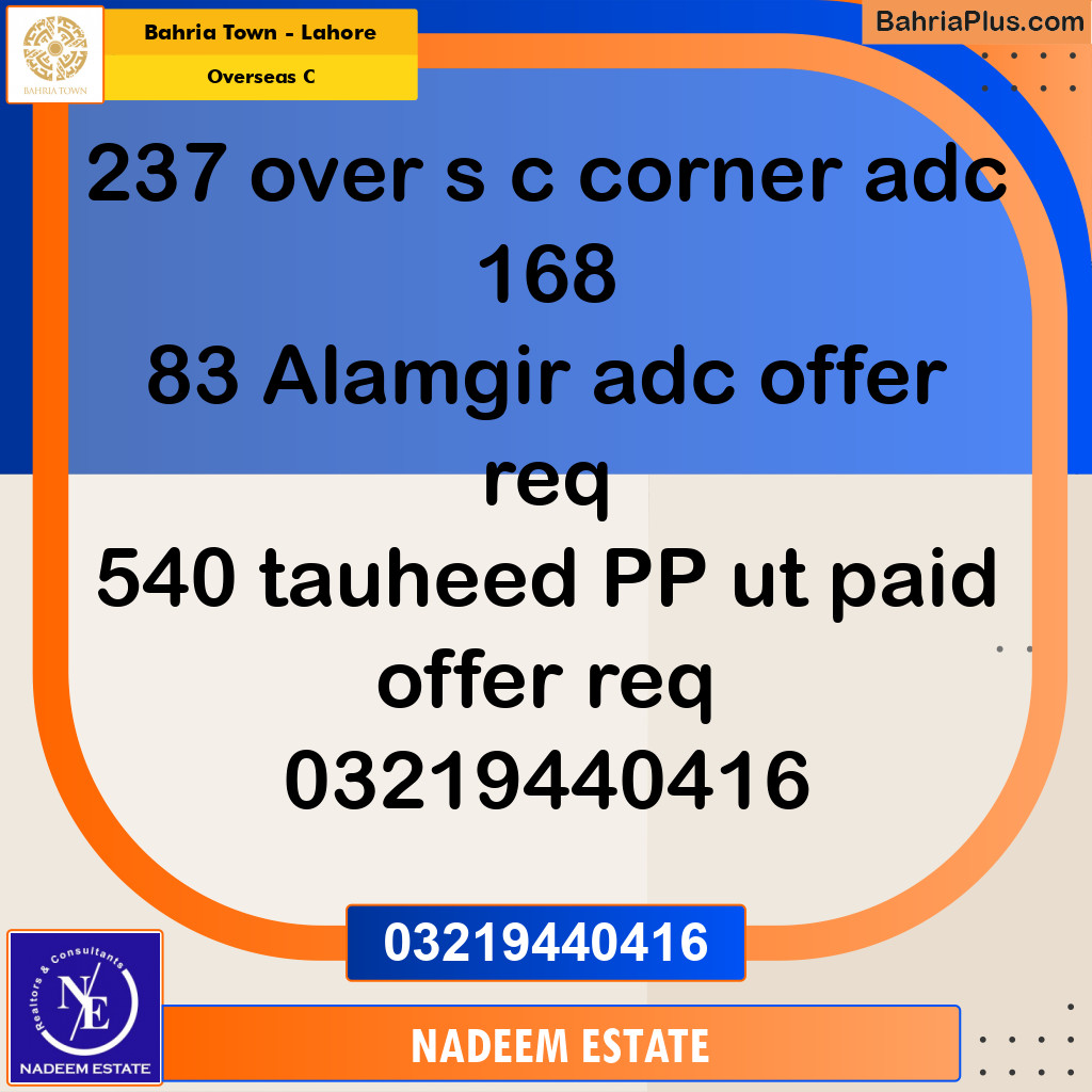Residential Plot for Sale in Overseas C -  Bahria Town, Lahore - (BP-319154)