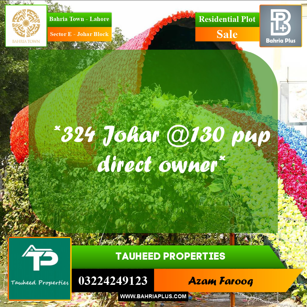 10 Marla Residential Plot for Sale in Sector E - Johar Block -  Bahria Town, Lahore - (BP-319174)