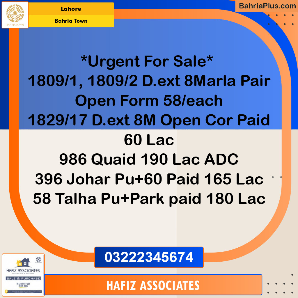 Residential Plot for Sale in Bahria Town, Lahore - (BP-319177)