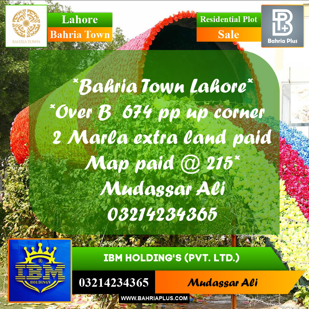 12 Marla Residential Plot for Sale in Bahria Town, Lahore - (BP-319217)