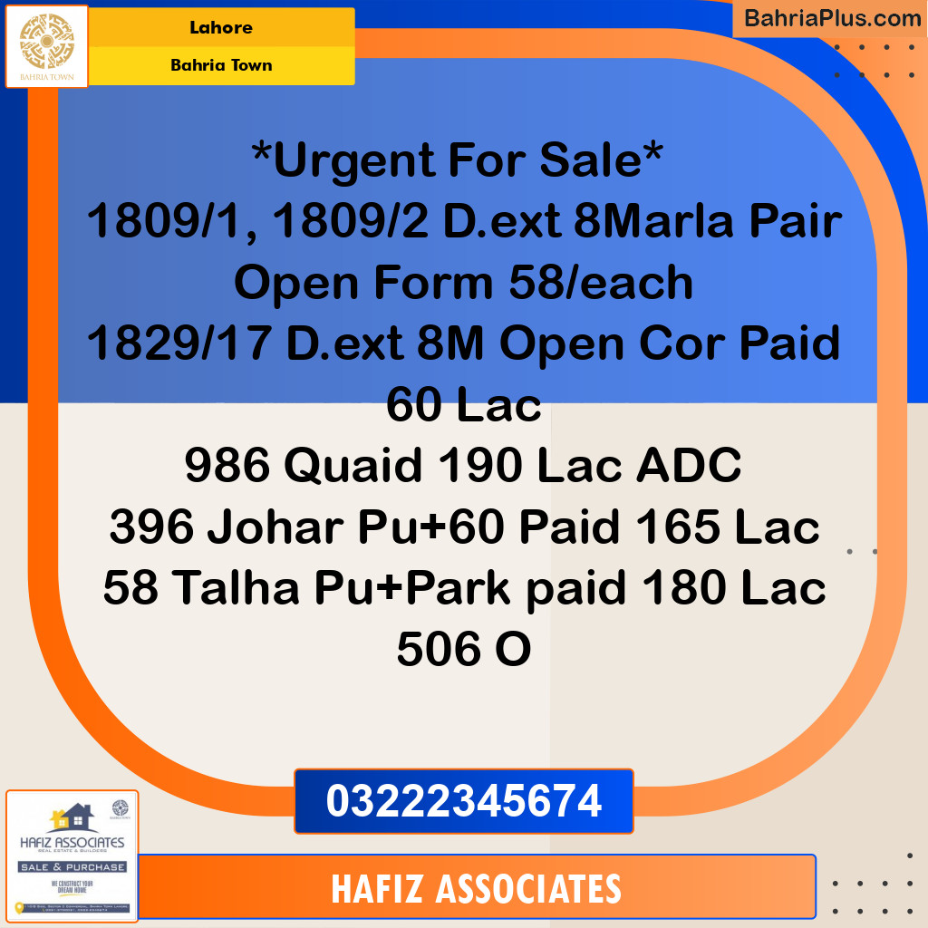 Residential Plot for Sale in Bahria Town, Lahore - (BP-319219)