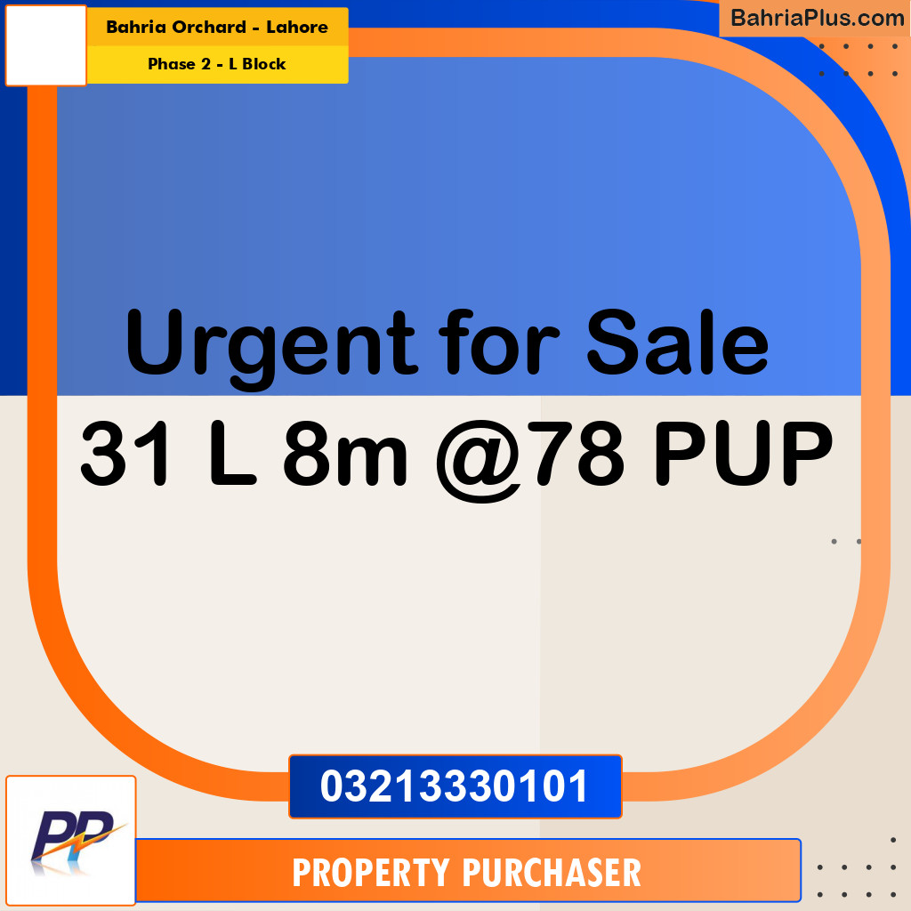 8 Marla Residential Plot for Sale in Phase 2 - L Block -  Bahria Orchard, Lahore - (BP-319275)