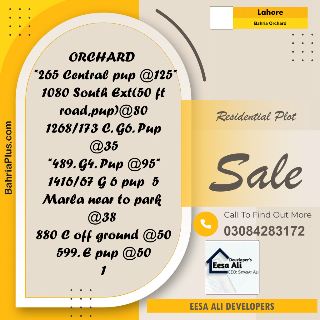 Residential Plot for Sale in Bahria Orchard, Lahore - (BP-319386)