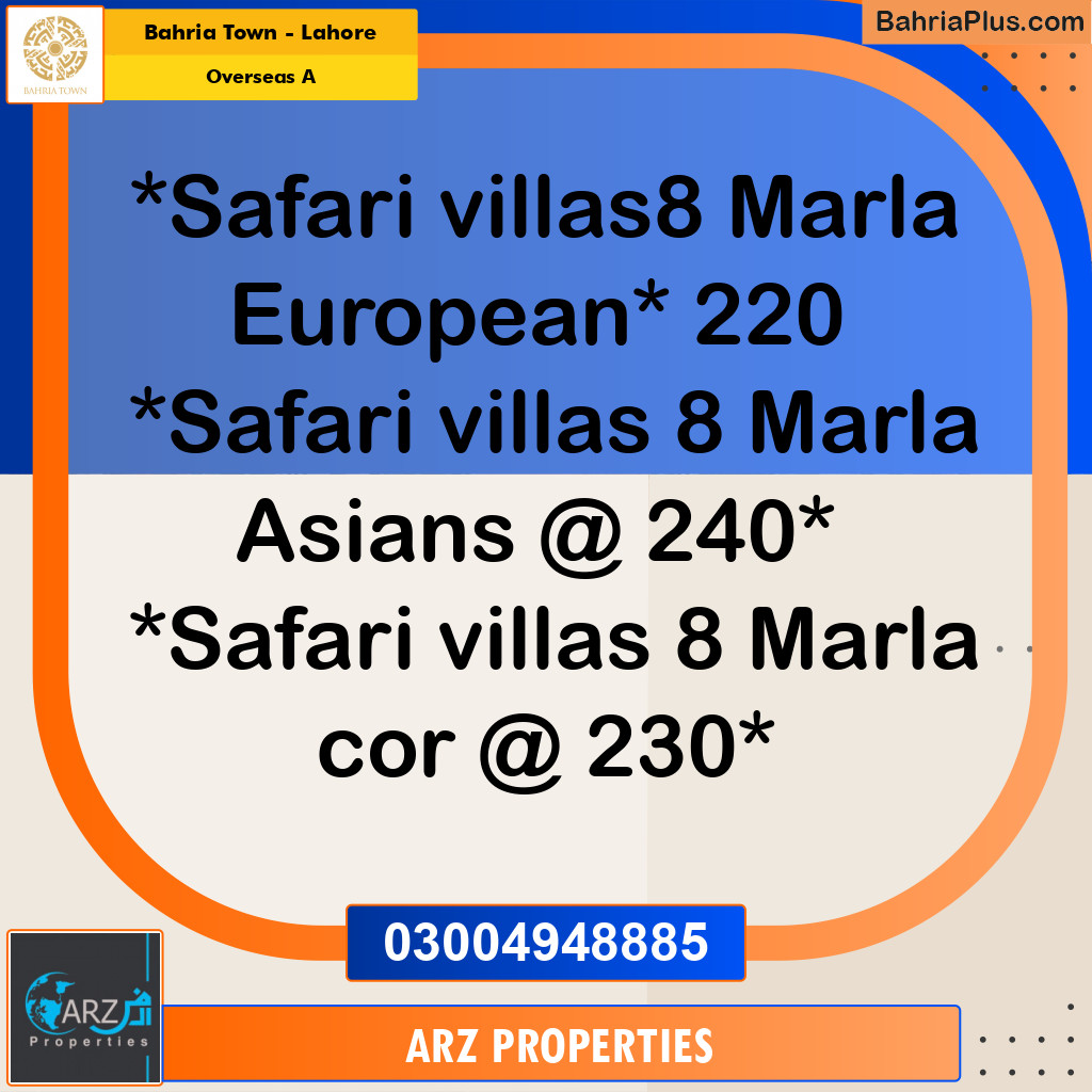 Residential House for Sale in Overseas A -  Bahria Town, Lahore - (BP-319393)