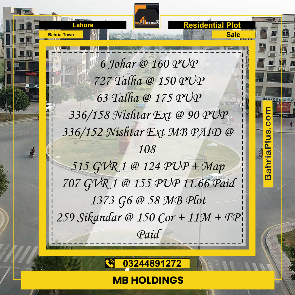 Residential Plot for Sale in Bahria Town, Lahore - (BP-319415)