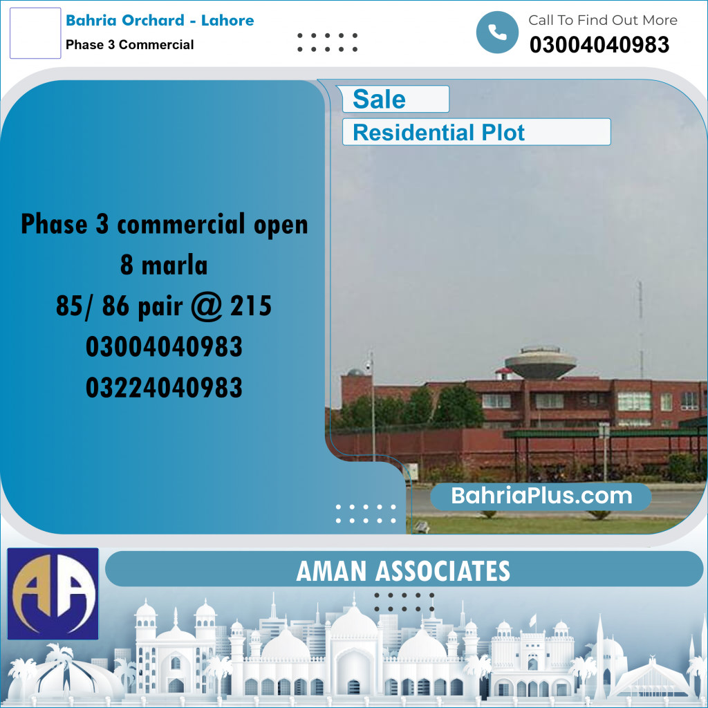 Residential Plot for Sale in Phase 3 Commercial -  Bahria Orchard, Lahore - (BP-319428)