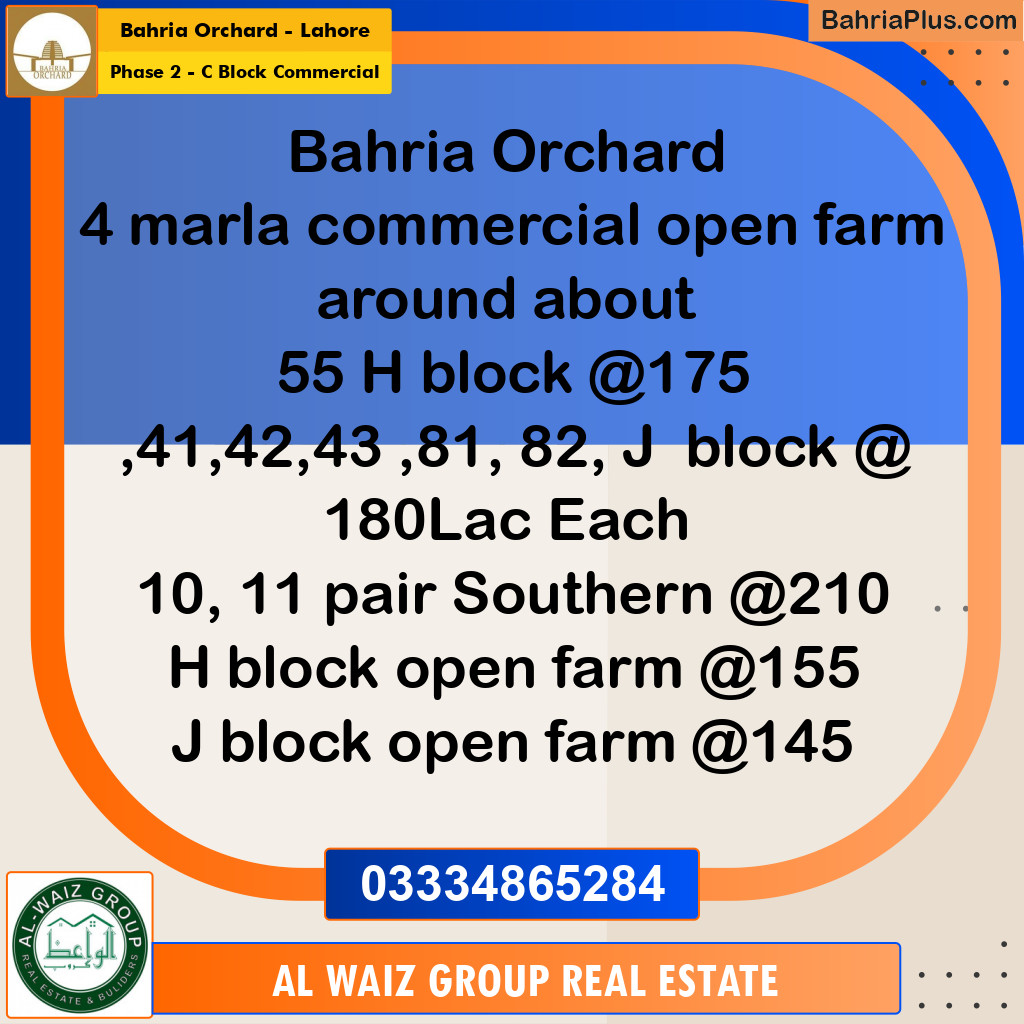 4 Marla Commercial Plot for Sale in Phase 2 - C Block Commercial -  Bahria Orchard, Lahore - (BP-320236)
