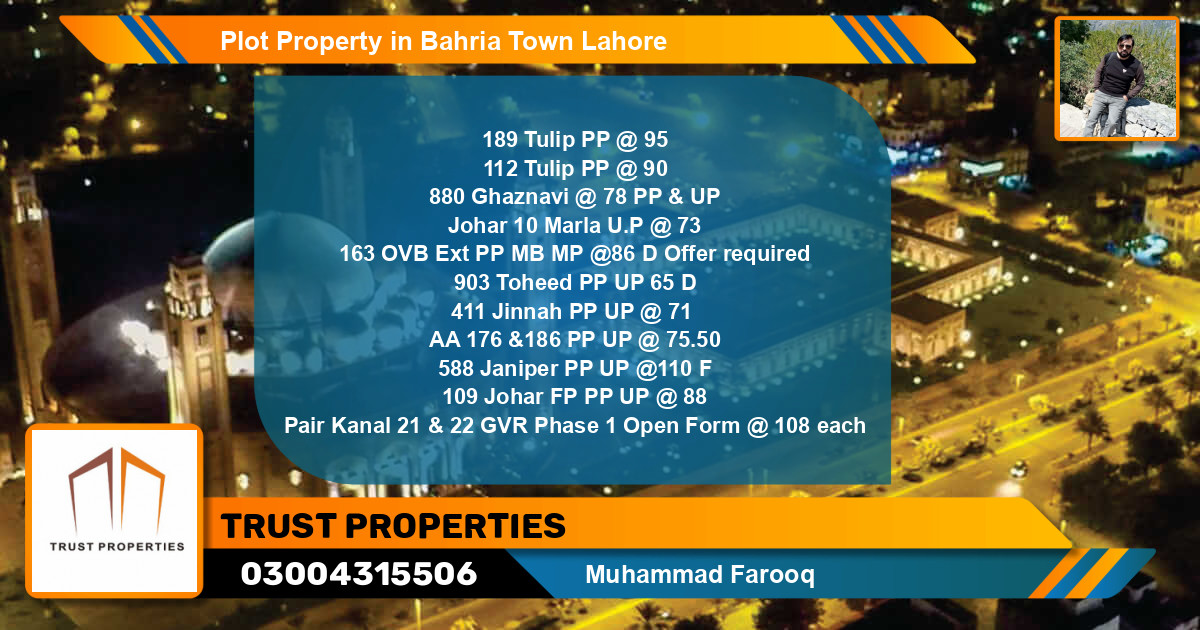 Residential Plot for Sale in Bahria Town, Lahore - (BP-32095)