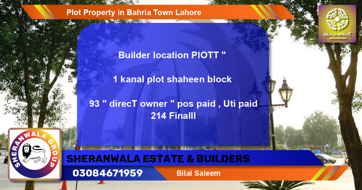 Residential Plot for Sale in Bahria Town, Lahore - (BP-32505)