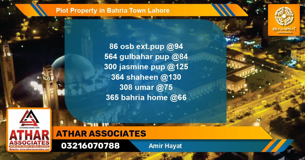 Residential Plot for Sale in Bahria Town, Lahore - (BP-32519)