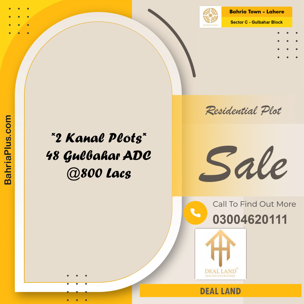 2 Kanal Residential Plot for Sale in Sector C - Gulbahar Block -  Bahria Town, Lahore - (BP-325924)
