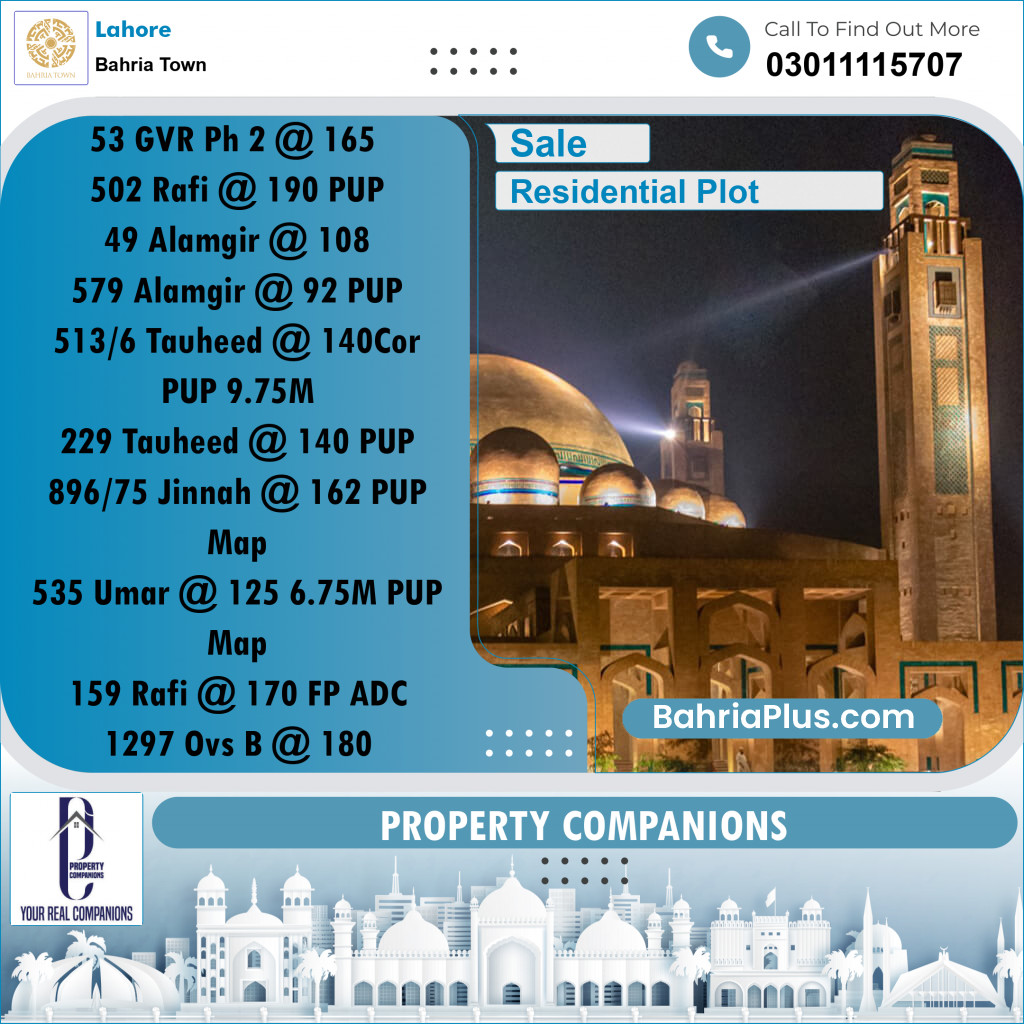 Residential Plot for Sale in Bahria Town, Lahore - (BP-326692)