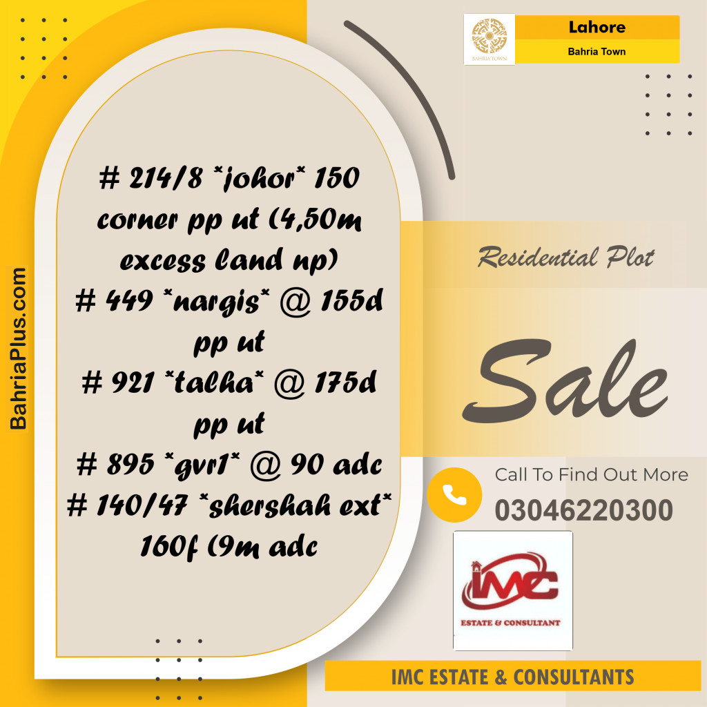 Residential Plot for Sale in Bahria Town, Lahore - (BP-326697)