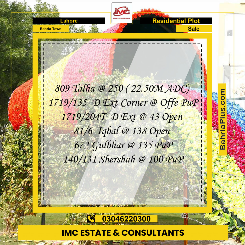 Residential Plot for Sale in Bahria Town, Lahore - (BP-326704)