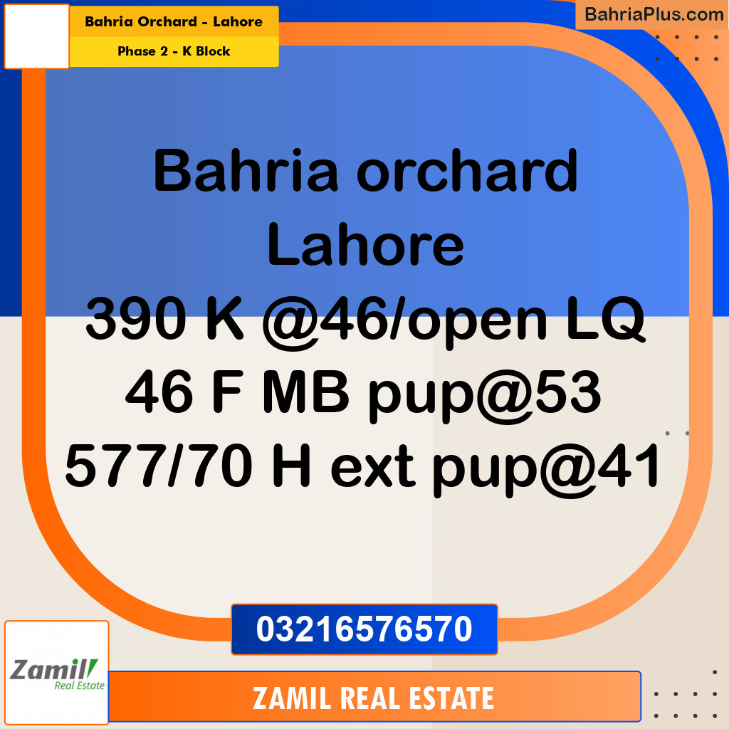 5 Marla Residential Plot for Sale in Phase 2 - K Block -  Bahria Orchard, Lahore - (BP-326705)